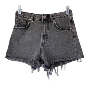 Zara Charcoal High Rise Denim Cut Off Shorts Sz 4